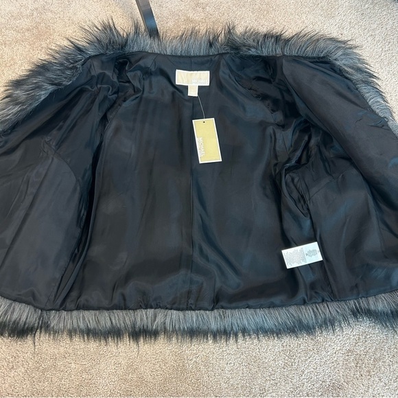 MICHAEL Michael Kors gray black faux fur jacket Sz L NWT - Picture 6 of 11